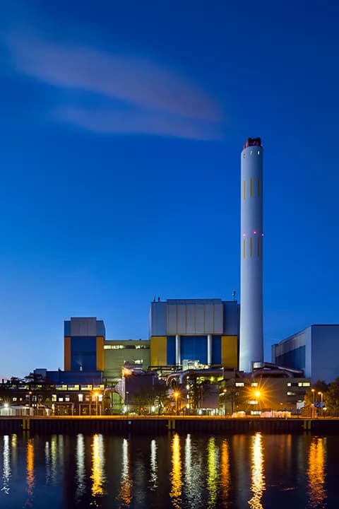 Industrial waterfront facility at night